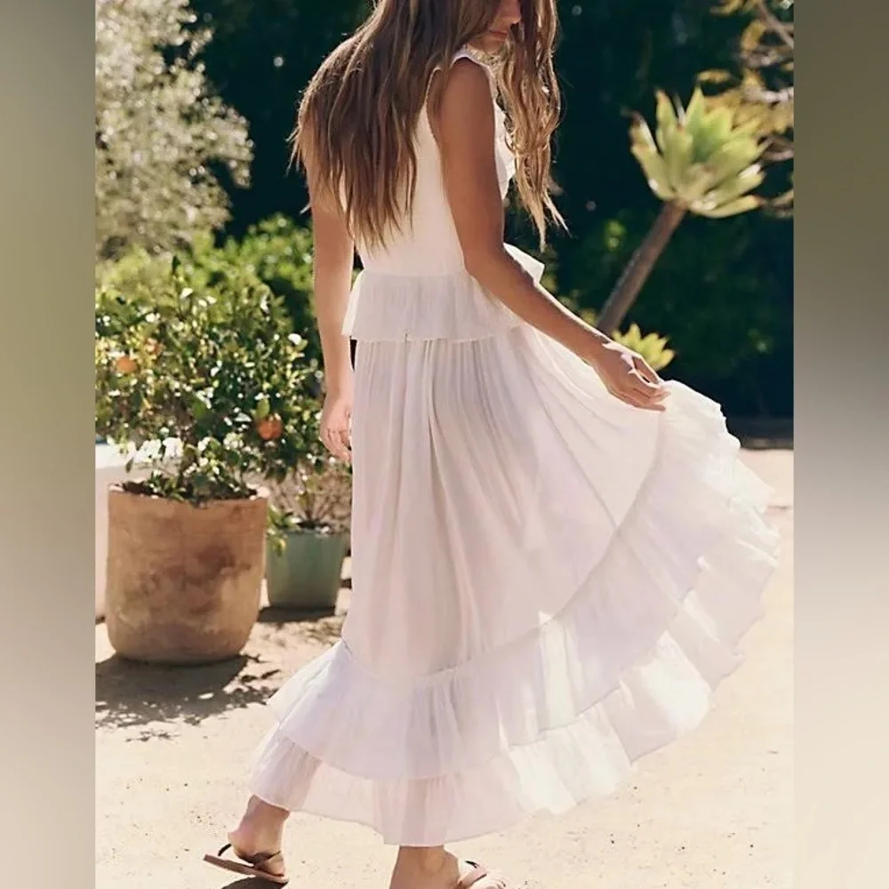 Free People Sunsational Midi Elegant White Ruffled Dress Small Nwt - Picture 12 of 14